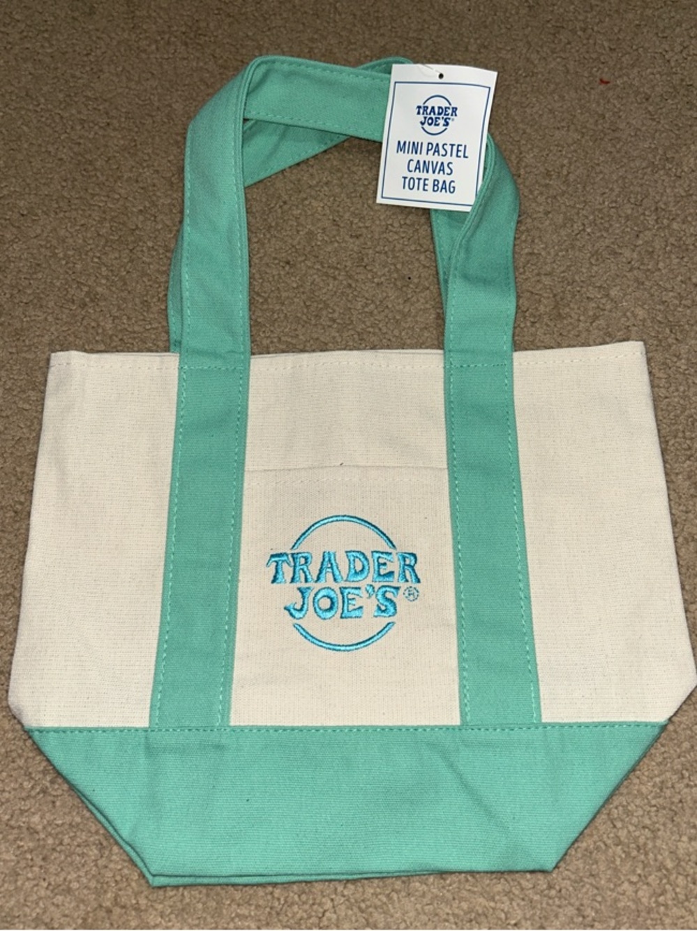 NEW Mint & baby blue Trader joes mini tote